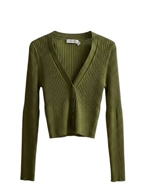 Jonathan Simkhai Ailany Ribbed Knit Cardigan - Olive Green Size M NWOT Old Money